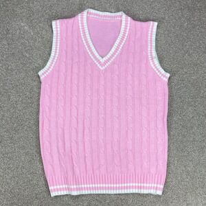 Manfinity Cable Knit Sweater Vest Men S Pink White Stripe Preppy V-Neck Pullover